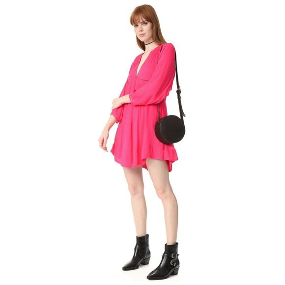 Free People Go Lightly V Neck Bright Pink Swing Mini Dress Size XS - Picture 5 of 6